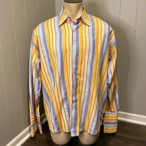 Attitude Soho Large Button Down Dress Shirt Stripes with Hidden Buttons